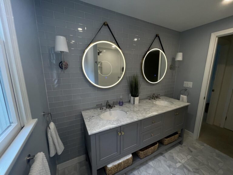 bathroom design with grey vanity